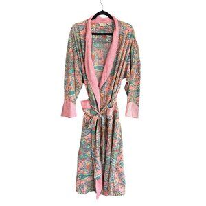 Vintage Victorias Secret Gold Label Pink Paisley Robe Womens Medium Belted Long